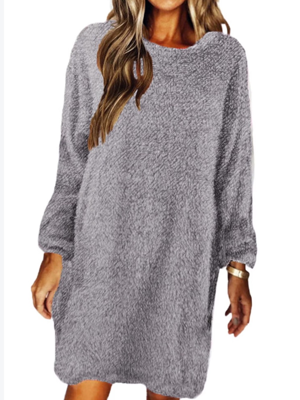 Missguided Plush Scoop-Neck Sweater Dress - Light Gray